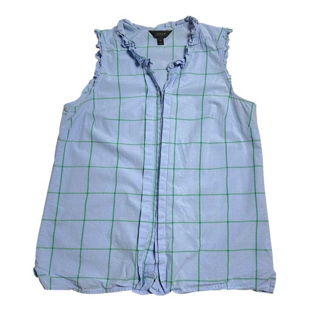 J. Crew Blue & Green Windowpane Sleeveless Blouse Women’s US 6T